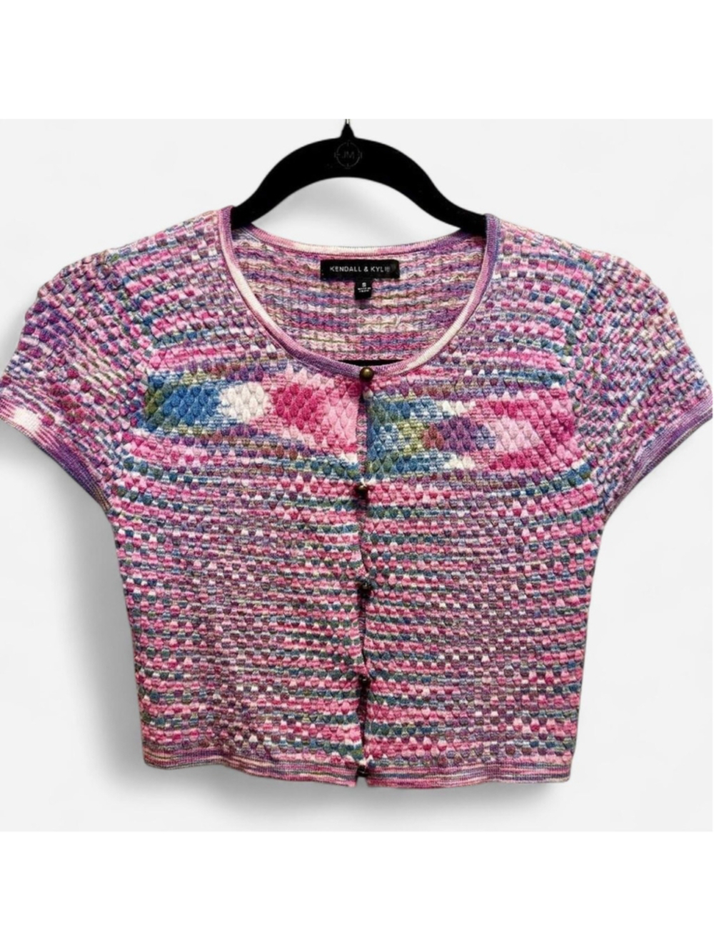 Kendall & Kylie Purple and Pink Short Sleeve Cardigan Sweater